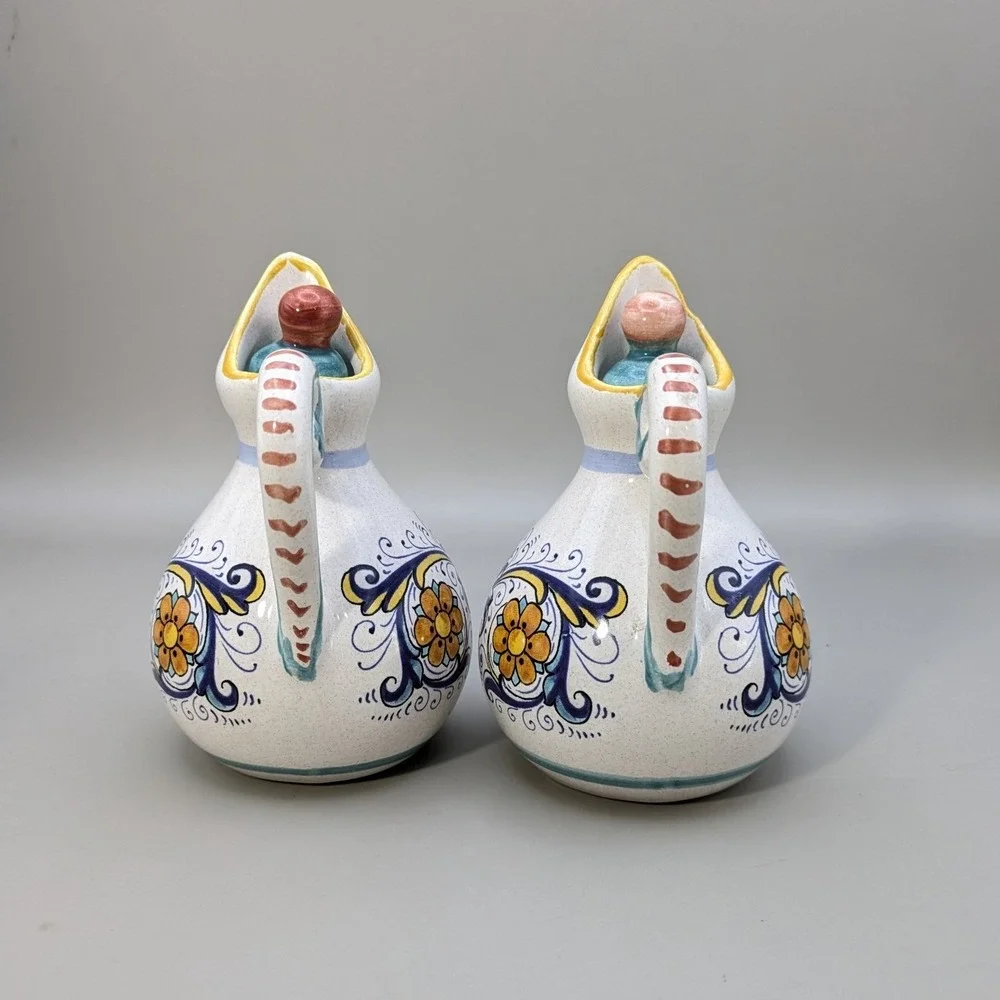 Vintage Ceramiche Deruta Italy Raffaellesco Oil Vinegar Cruet Set Hand Painted
